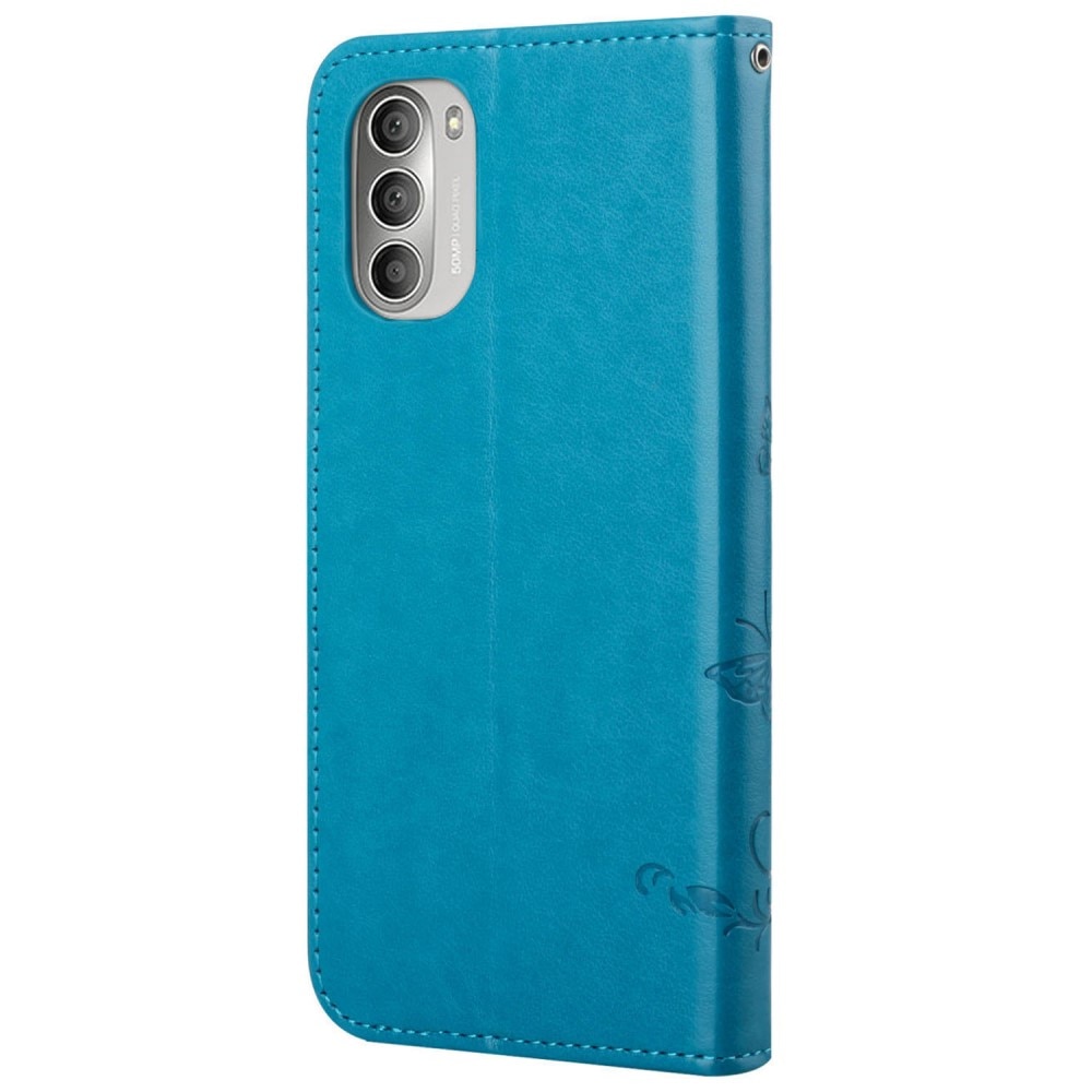 Funda de cuero con mariposas para Motorola Moto G51, azul
