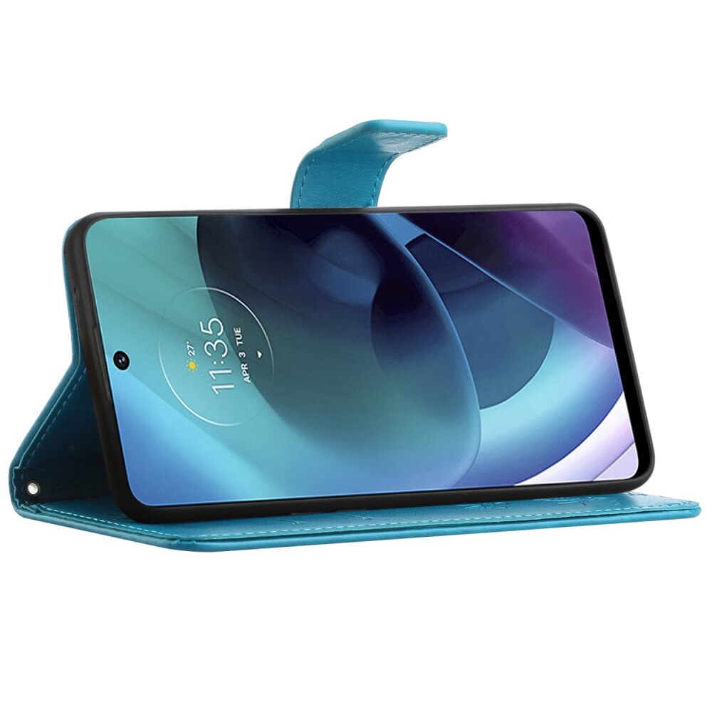 Funda de Cuero con Mariposas Motorola Moto G51, Azul