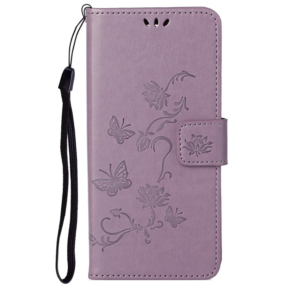 Funda de cuero con mariposas para Motorola Moto G51, violeta