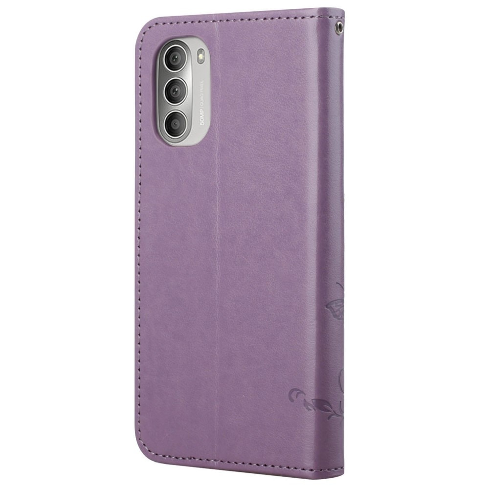 Funda de cuero con mariposas para Motorola Moto G51, violeta