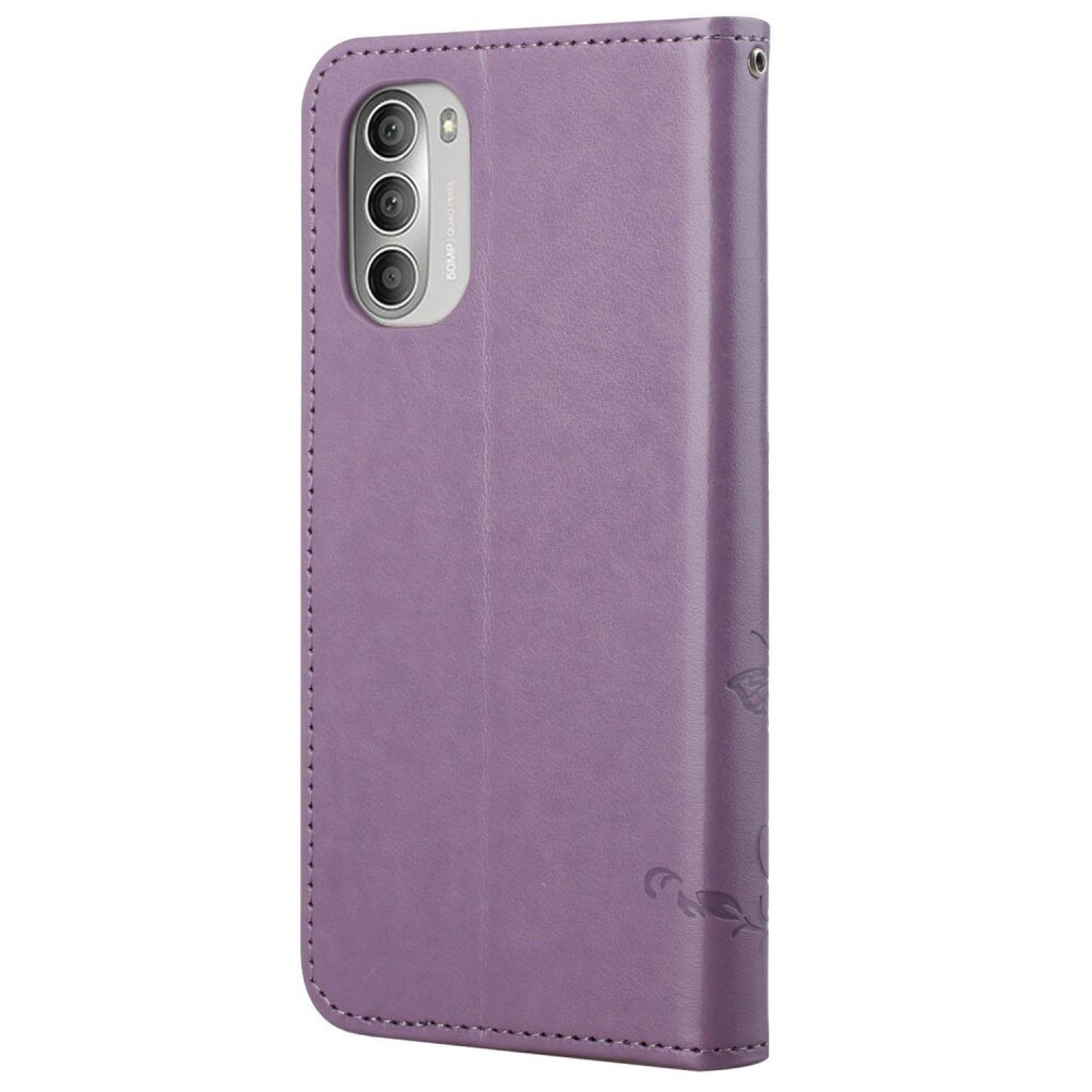 Funda de Cuero con Mariposas Motorola Moto G51, Púrpura