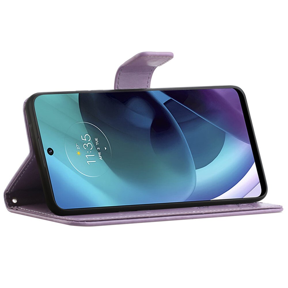 Funda de Cuero con Mariposas Motorola Moto G51, Púrpura