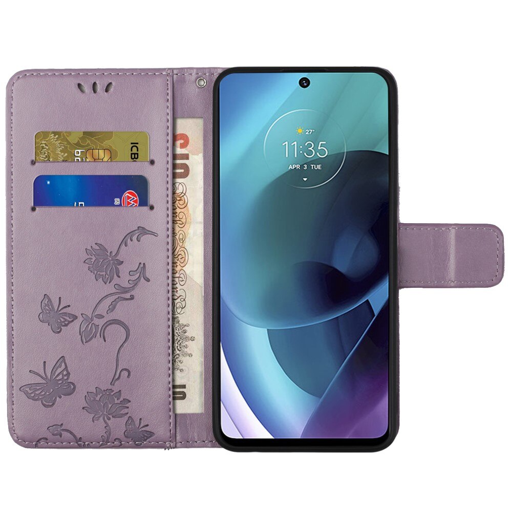 Funda de Cuero con Mariposas Motorola Moto G51, Púrpura