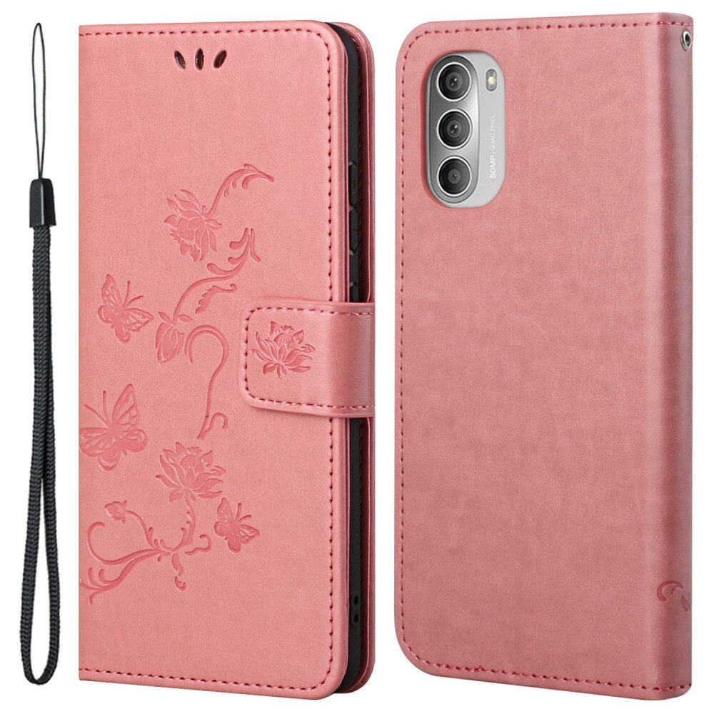 Funda de cuero con mariposas para Motorola Moto G51, rosado