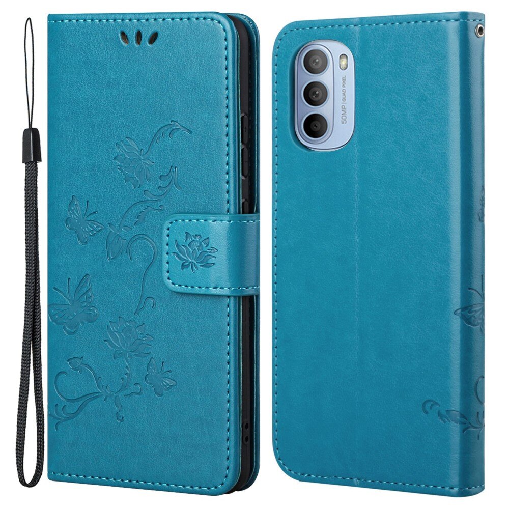 Funda de Cuero con Mariposas Motorola Moto G31/Moto G41, Azul