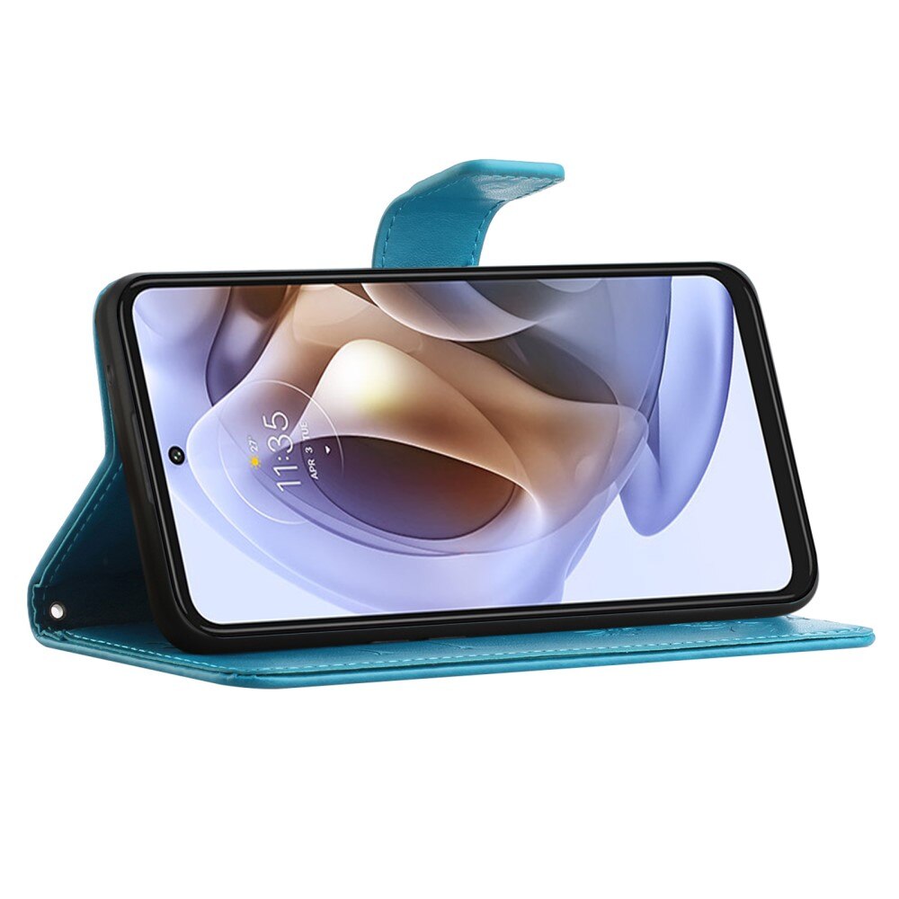 Funda de Cuero con Mariposas Motorola Moto G31/Moto G41, Azul