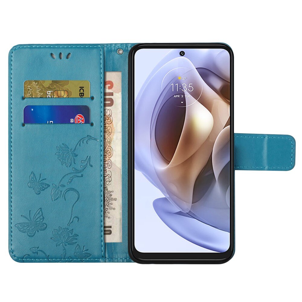 Funda de cuero con mariposas para Motorola Moto G31/G41, azul