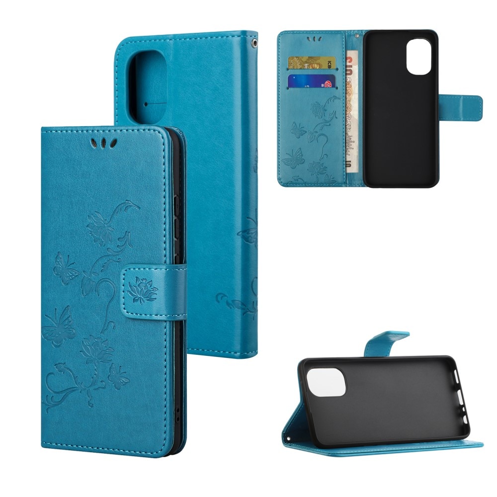 Funda de cuero con mariposas para Motorola Moto G31/G41, azul