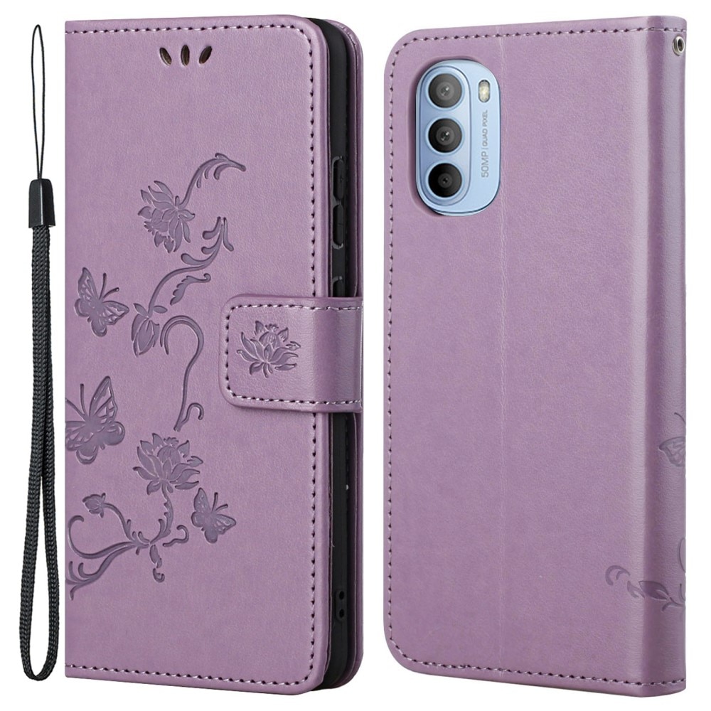 Funda de cuero con mariposas para Motorola Moto G31/G41, violeta