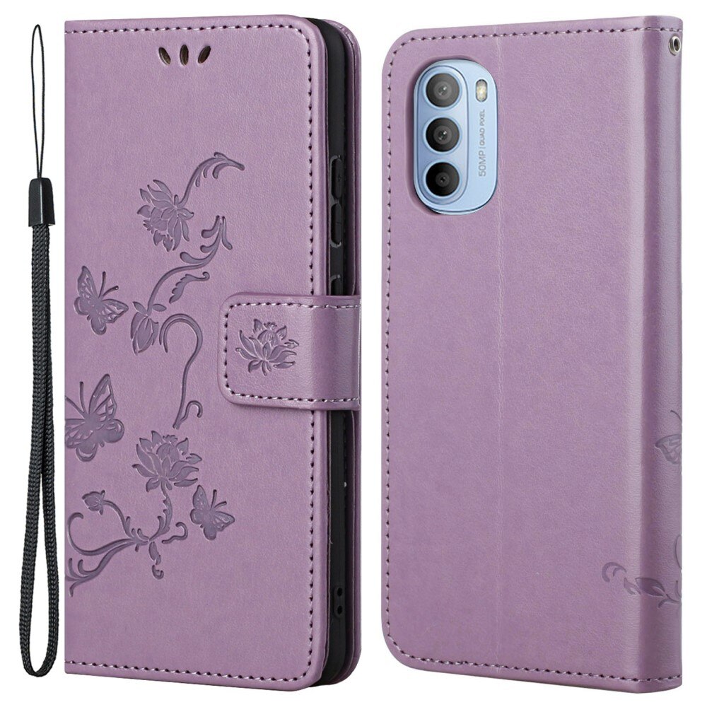 Funda de Cuero con Mariposas Motorola Moto G31/Moto G41, Púrpura
