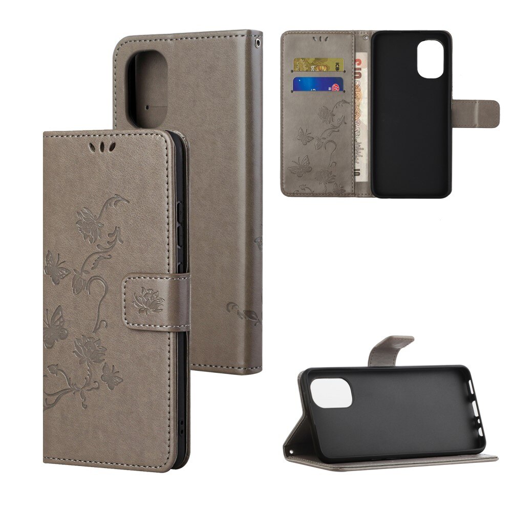 Funda de cuero con mariposas para Motorola Moto G31/G41, gris