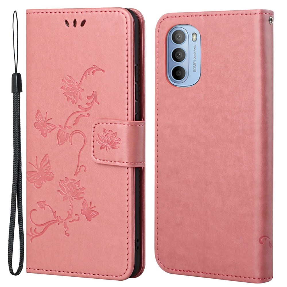 Funda de cuero con mariposas para Motorola Moto G31/G41, rosado