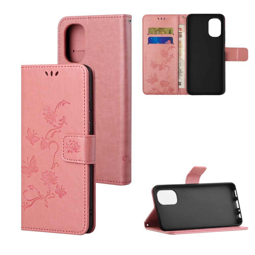 Funda de cuero con mariposas para Motorola Moto G31/G41, rosado