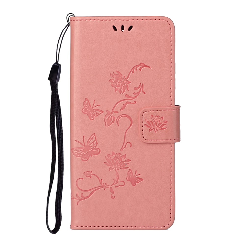 Funda de Cuero con Mariposas Motorola Moto E20/Moto E40, Rosa