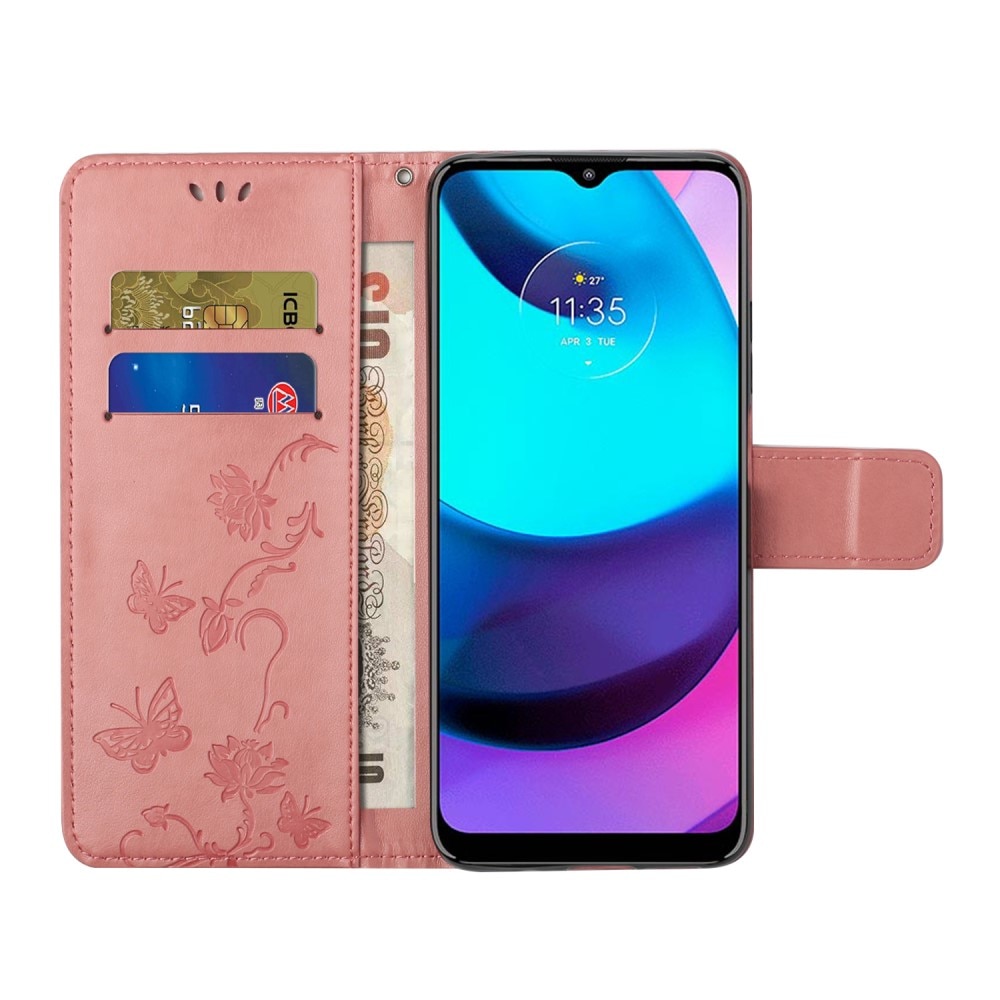 Funda de Cuero con Mariposas Motorola Moto E20/Moto E40, Rosa