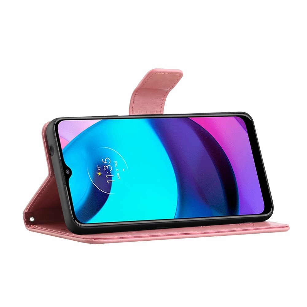 Funda de Cuero con Mariposas Motorola Moto E20/Moto E40, Rosa