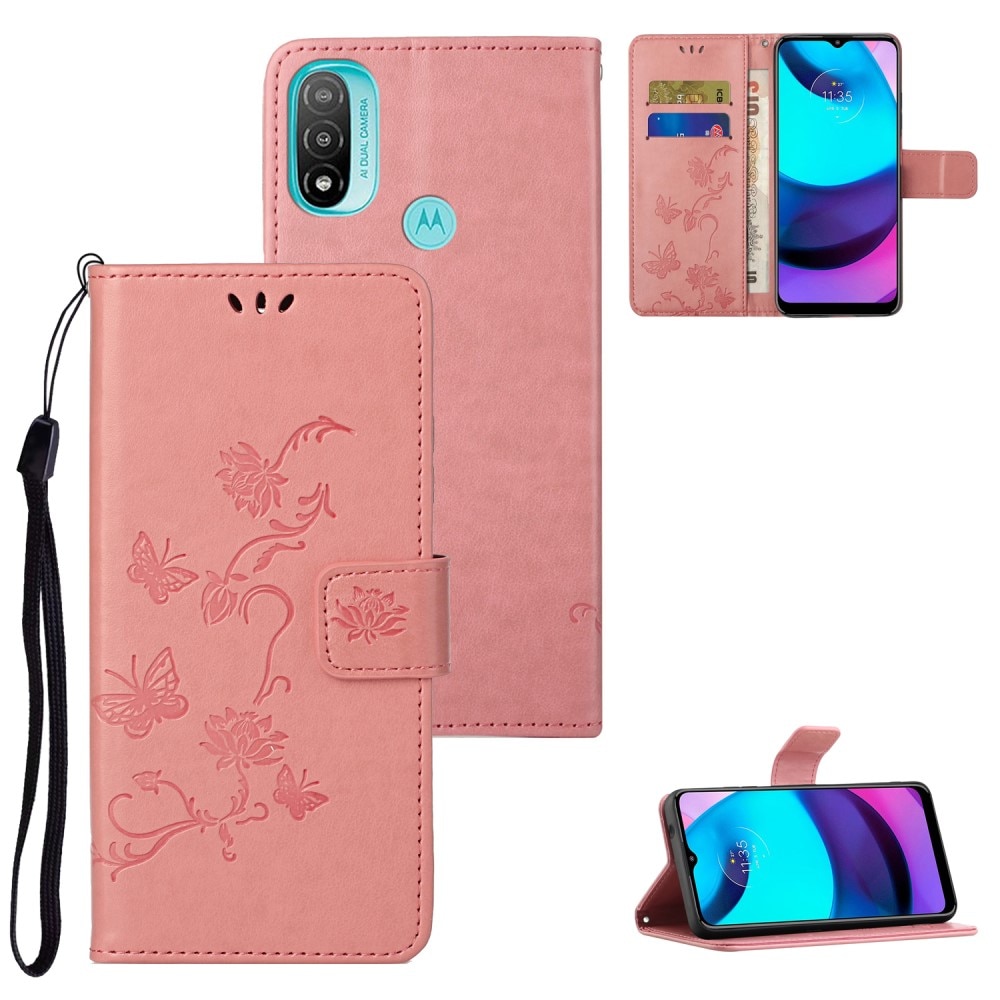 Funda de cuero con mariposas para Motorola Moto E20/E30/E40, rosado