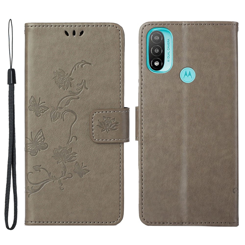 Funda de cuero con mariposas para Motorola Moto E20/E30/E40, gris