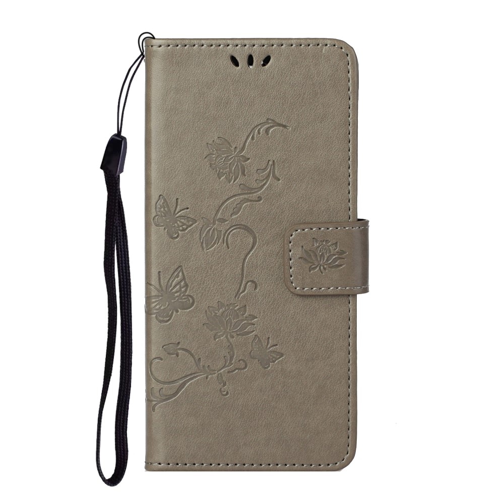 Funda de Cuero con Mariposas Motorola Moto E20/Moto E40, Gris