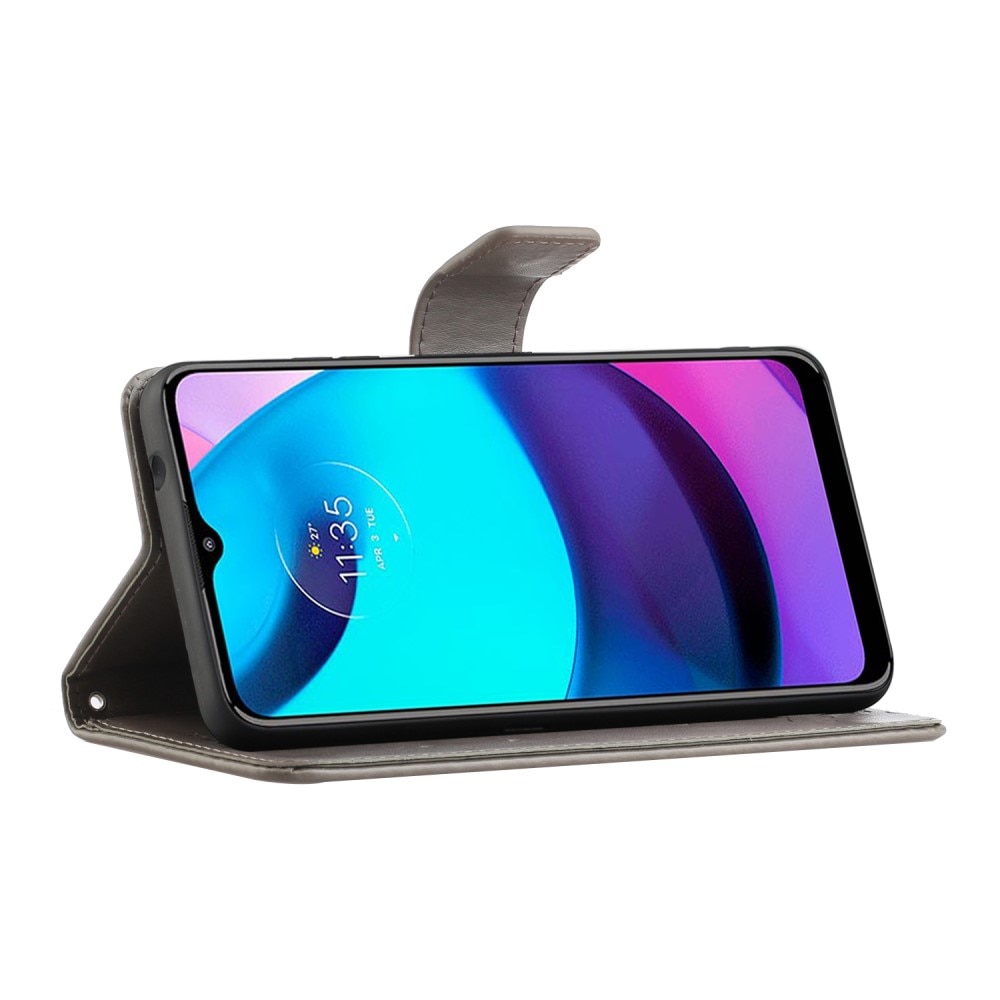 Funda de Cuero con Mariposas Motorola Moto E20/Moto E40, Gris
