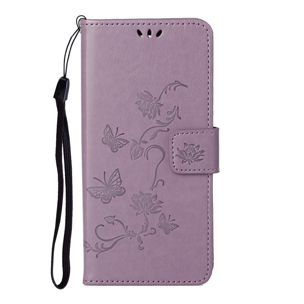 Funda de Cuero con Mariposas Motorola Moto E20/Moto E40, Púrpura