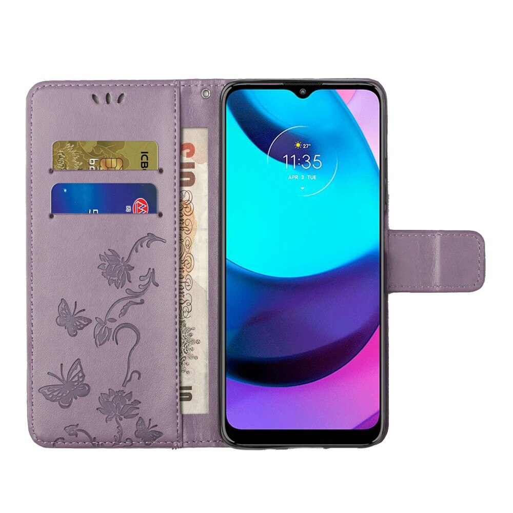 Funda de cuero con mariposas para Motorola Moto E20/E30/E40, violeta