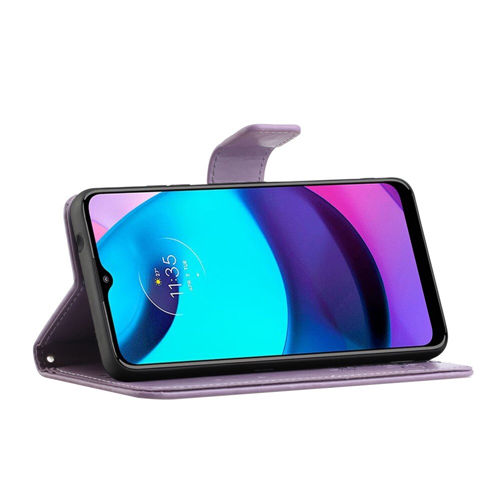 Funda de Cuero con Mariposas Motorola Moto E20/Moto E40, Púrpura
