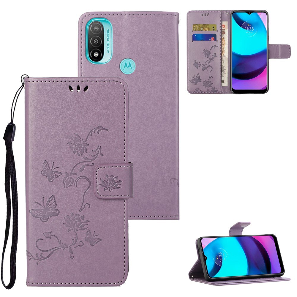 Funda de cuero con mariposas para Motorola Moto E20/E30/E40, violeta