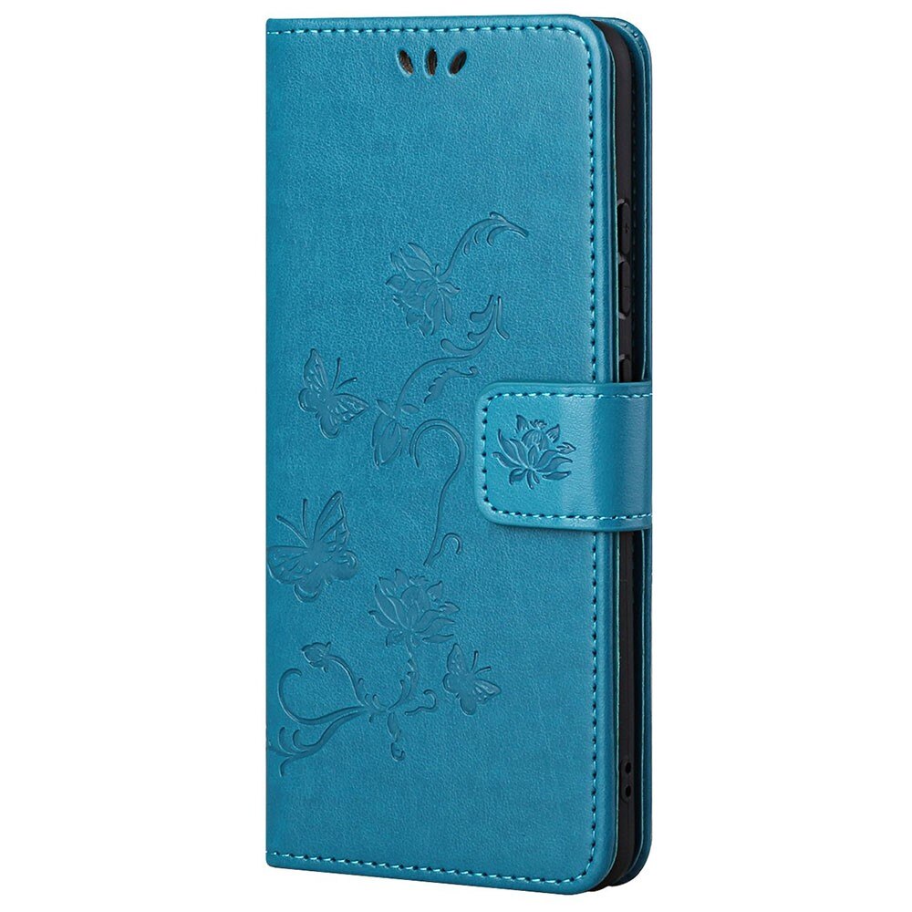 Funda de Cuero con Mariposas Motorola Moto G22, Azul