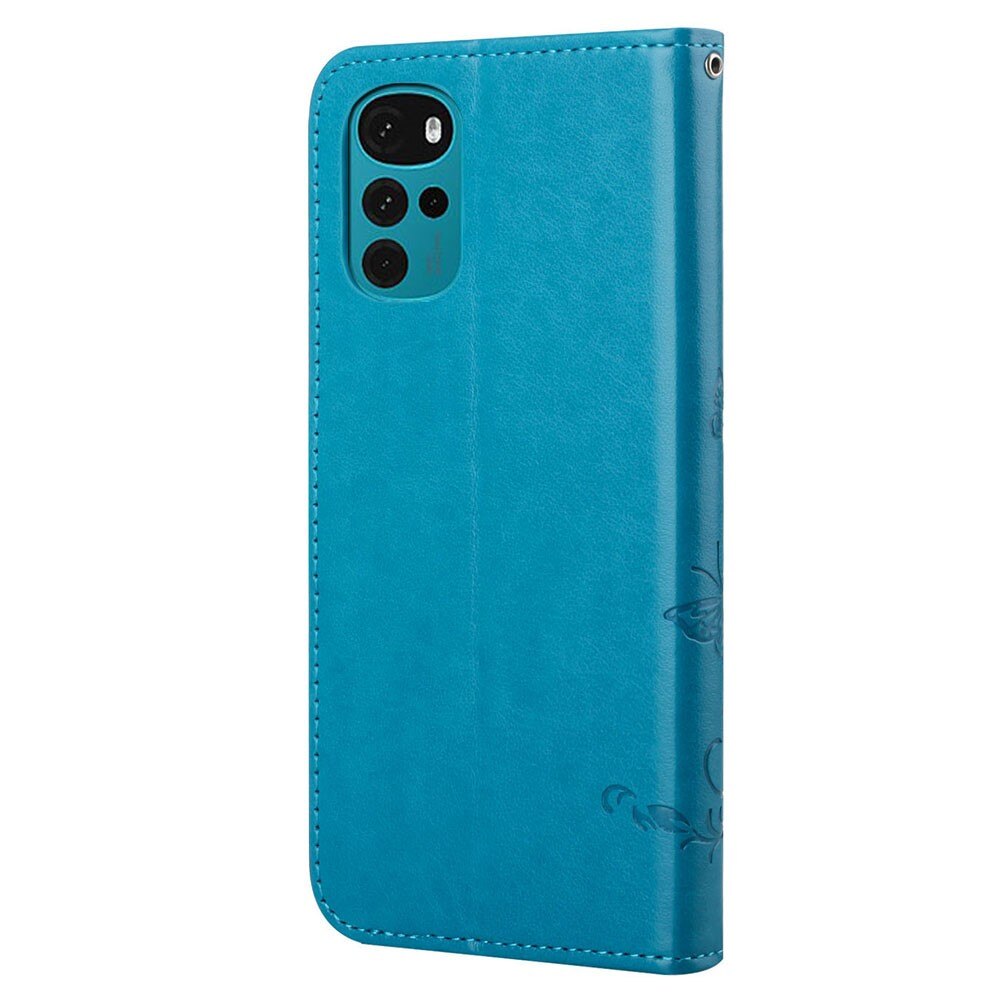 Funda de Cuero con Mariposas Motorola Moto G22, Azul