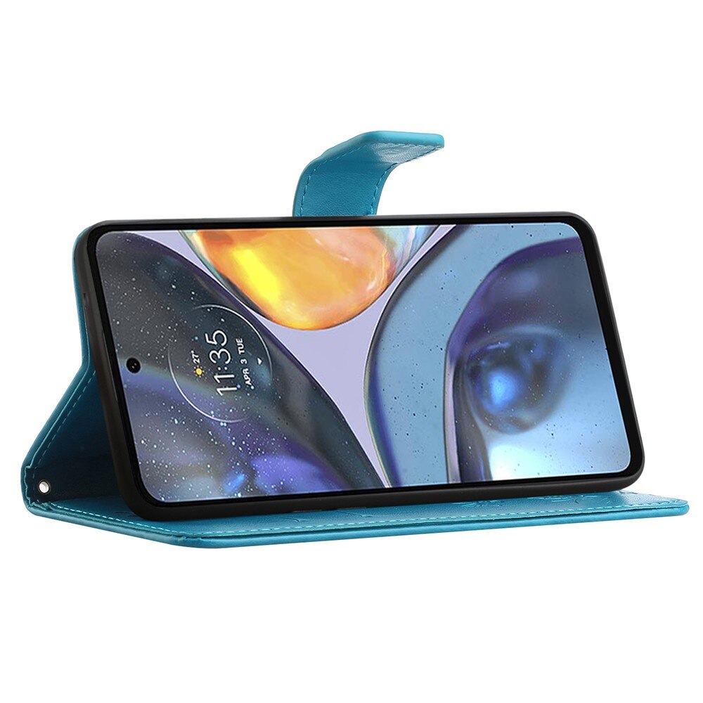 Funda de Cuero con Mariposas Motorola Moto G22, Azul