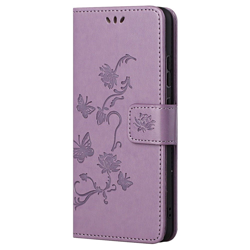 Funda de Cuero con Mariposas Motorola Moto G22, Púrpura