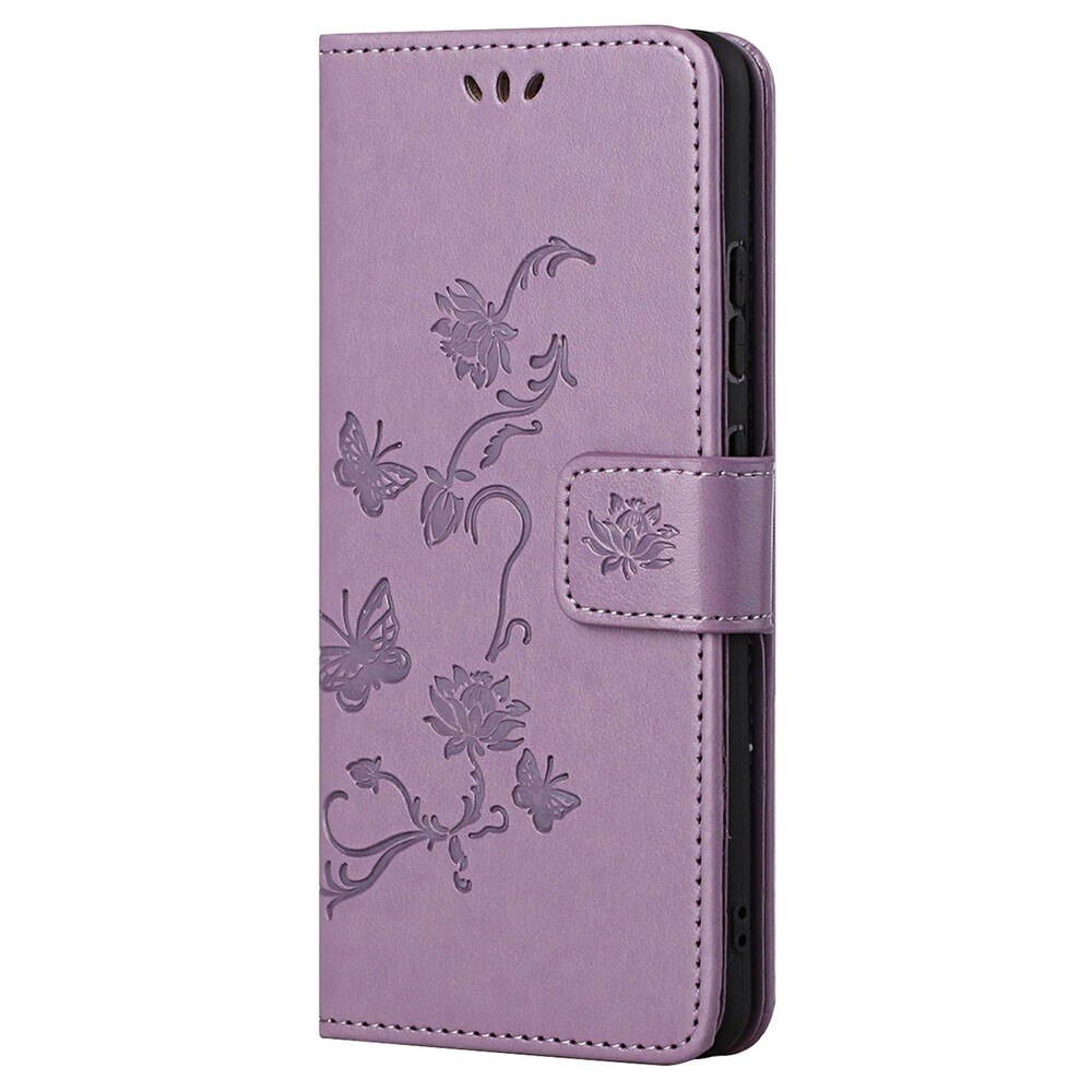 Funda de cuero con mariposas para Motorola Moto G22, violeta