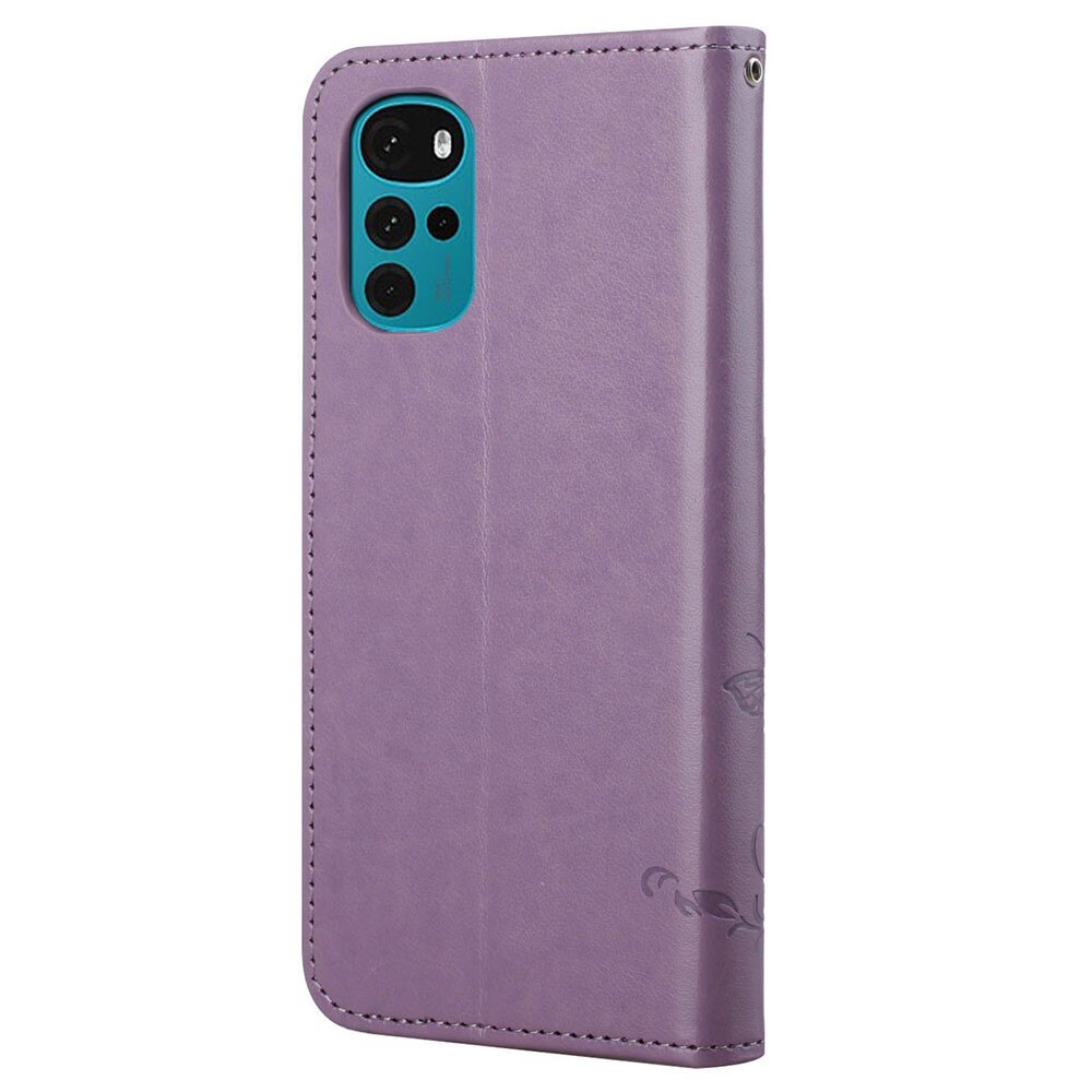 Funda de Cuero con Mariposas Motorola Moto G22, Púrpura