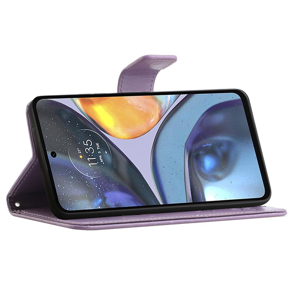 Funda de Cuero con Mariposas Motorola Moto G22, Púrpura