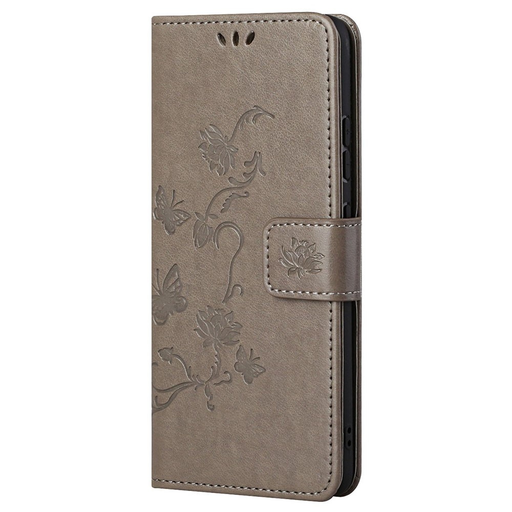 Funda de Cuero con Mariposas Motorola Moto G22, Gris