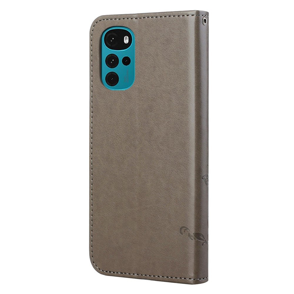 Funda de Cuero con Mariposas Motorola Moto G22, Gris