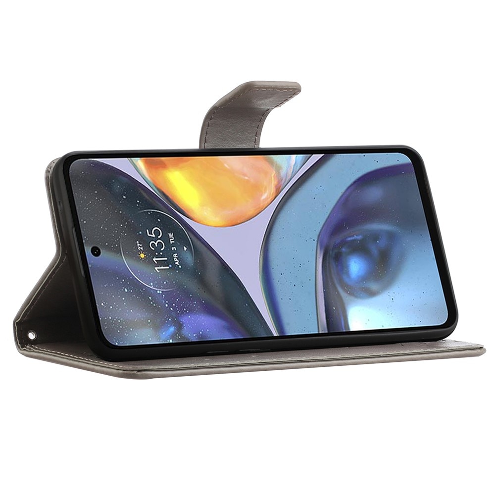 Funda de Cuero con Mariposas Motorola Moto G22, Gris