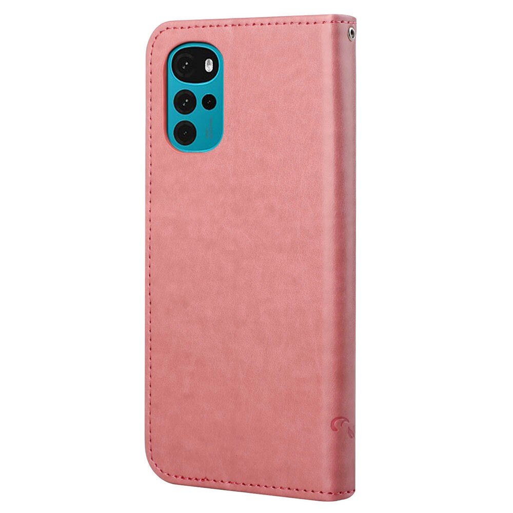 Funda de Cuero con Mariposas Motorola Moto G22, Rosa