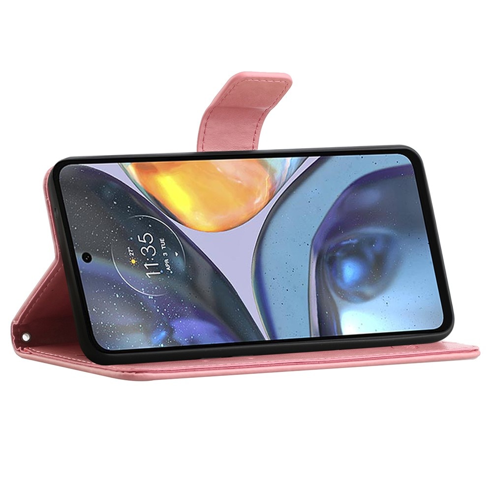 Funda de Cuero con Mariposas Motorola Moto G22, Rosa