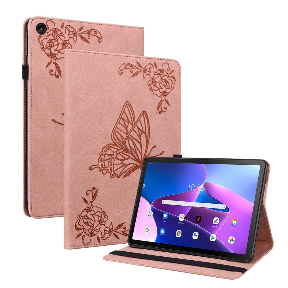 Funda de cuero con mariposas Lenovo Tab M10 Plus (3rd gen) rosado