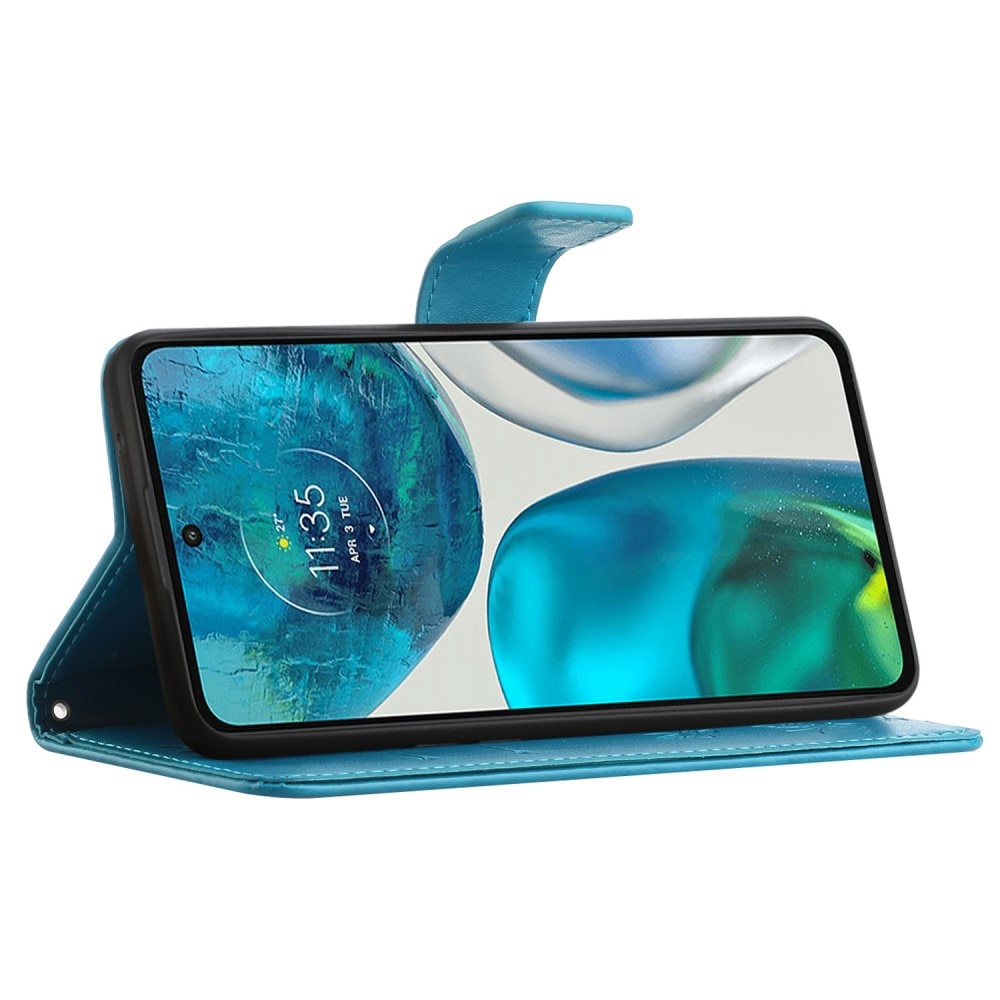 Funda de Cuero con Mariposas Motorola Moto E32, Azul
