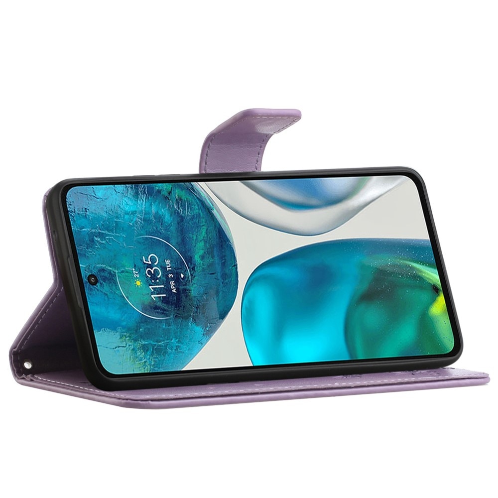 Funda de Cuero con Mariposas Motorola Moto E32, Púrpura