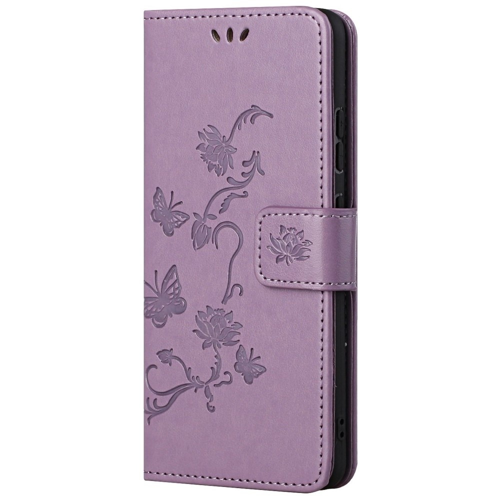 Funda de Cuero con Mariposas Motorola Moto E32, Púrpura