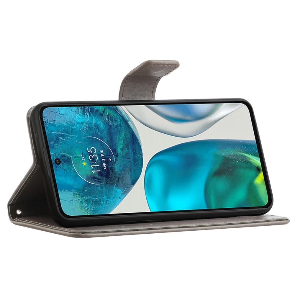 Funda de Cuero con Mariposas Motorola Moto E32, Gris