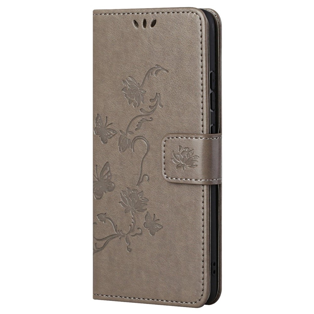 Funda de Cuero con Mariposas Motorola Moto E32, Gris