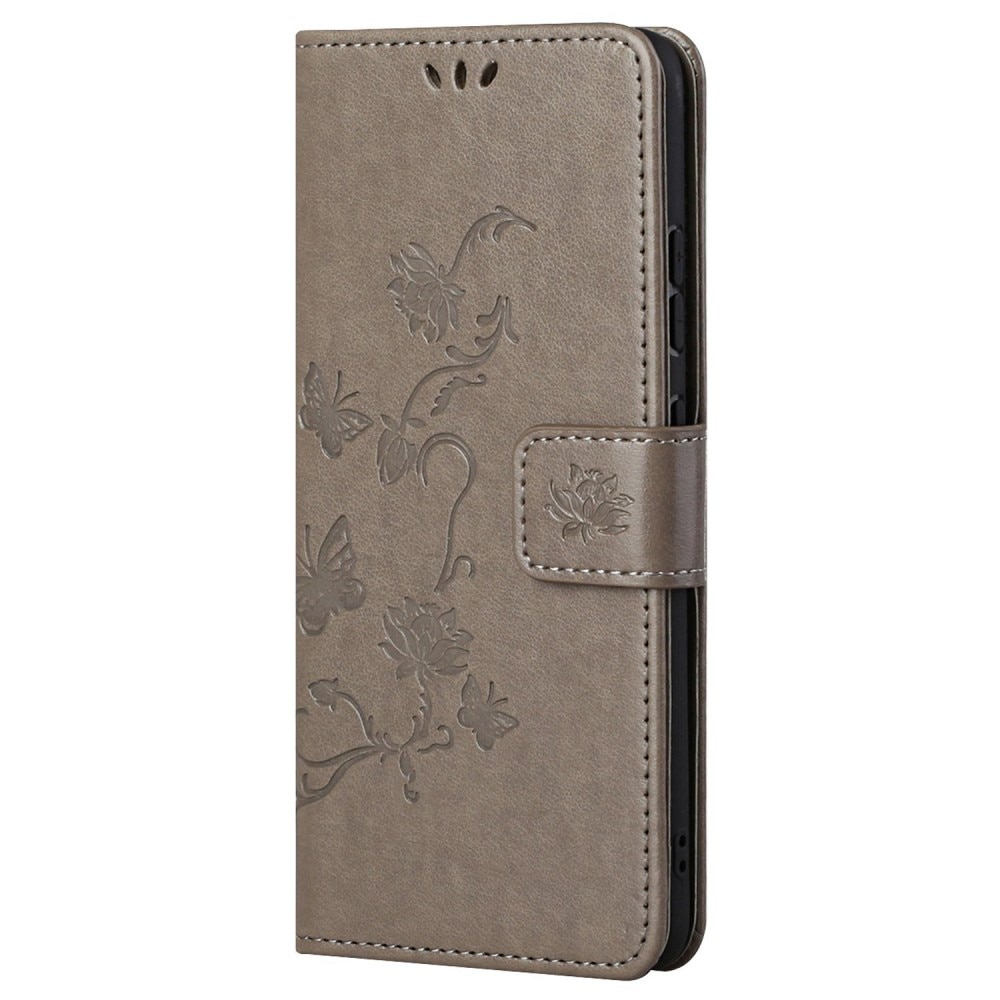 Funda de cuero con mariposas para Motorola E32, gris