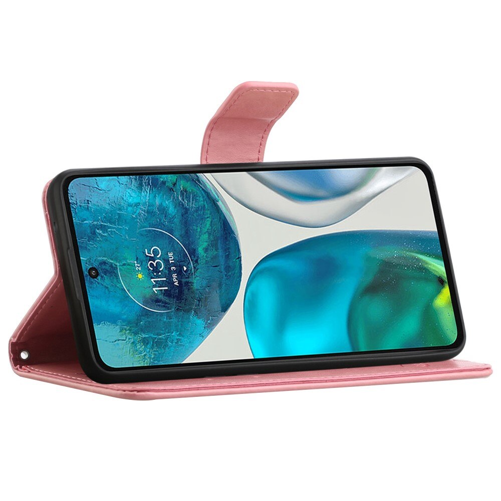 Funda de Cuero con Mariposas Motorola Moto E32, Rosa