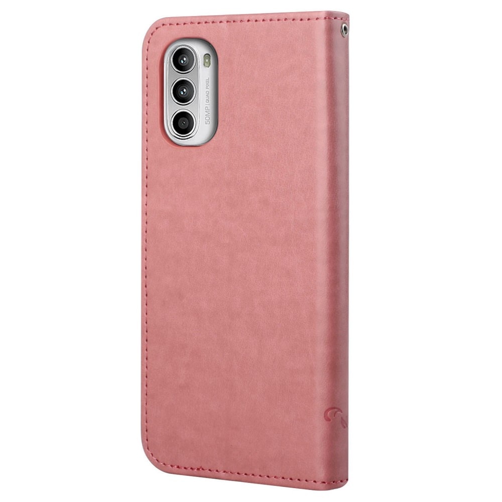 Funda de Cuero con Mariposas Motorola Moto E32, Rosa
