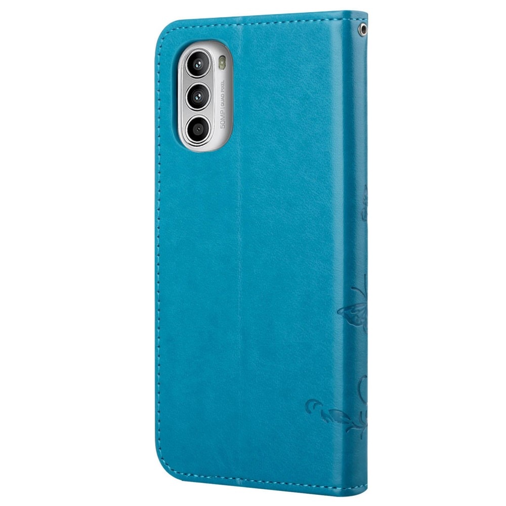 Funda de cuero con mariposas para Motorola Moto G52, azul
